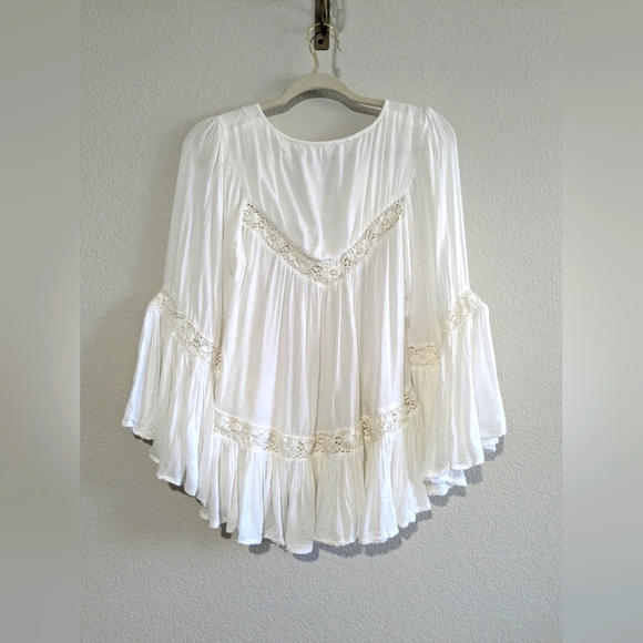 Spell Isla Bay Flare Sleeve Lace Trim Mini Dress Or Tunic Long Sleeve Blouse S - Picture 4 of 16